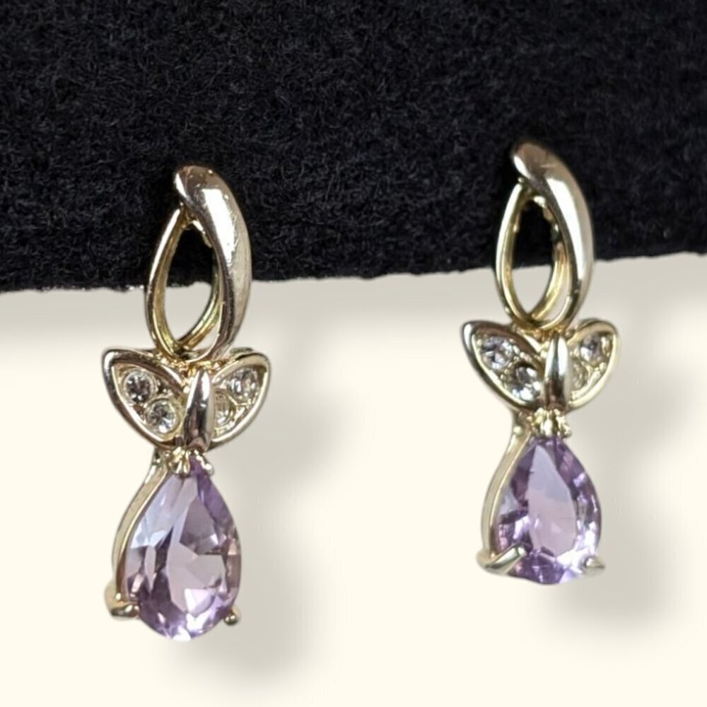 Vintage Dangling Amethyst Tulip Stud Earrings